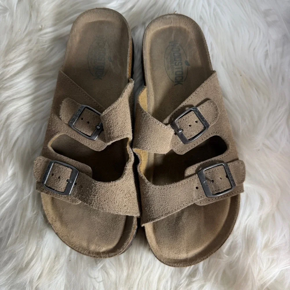 Woodstock VTG Brand Boys Tan Suede Leather Double Buckle Slide‎ Sandals Size 6M
